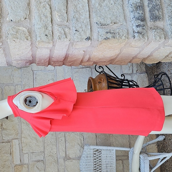 Trina Turk Vibrant Coral Cold Shoulder Ruffle Mini Dress M - Picture 3 of 10